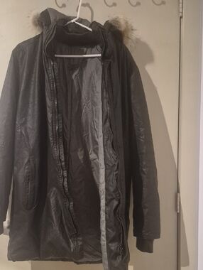 Women's Black Puffer Parka with Faux Fur Hood